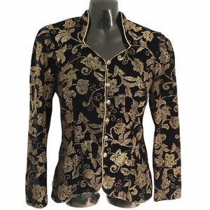 VINTAGE cropped black velvet gold embossed jacket